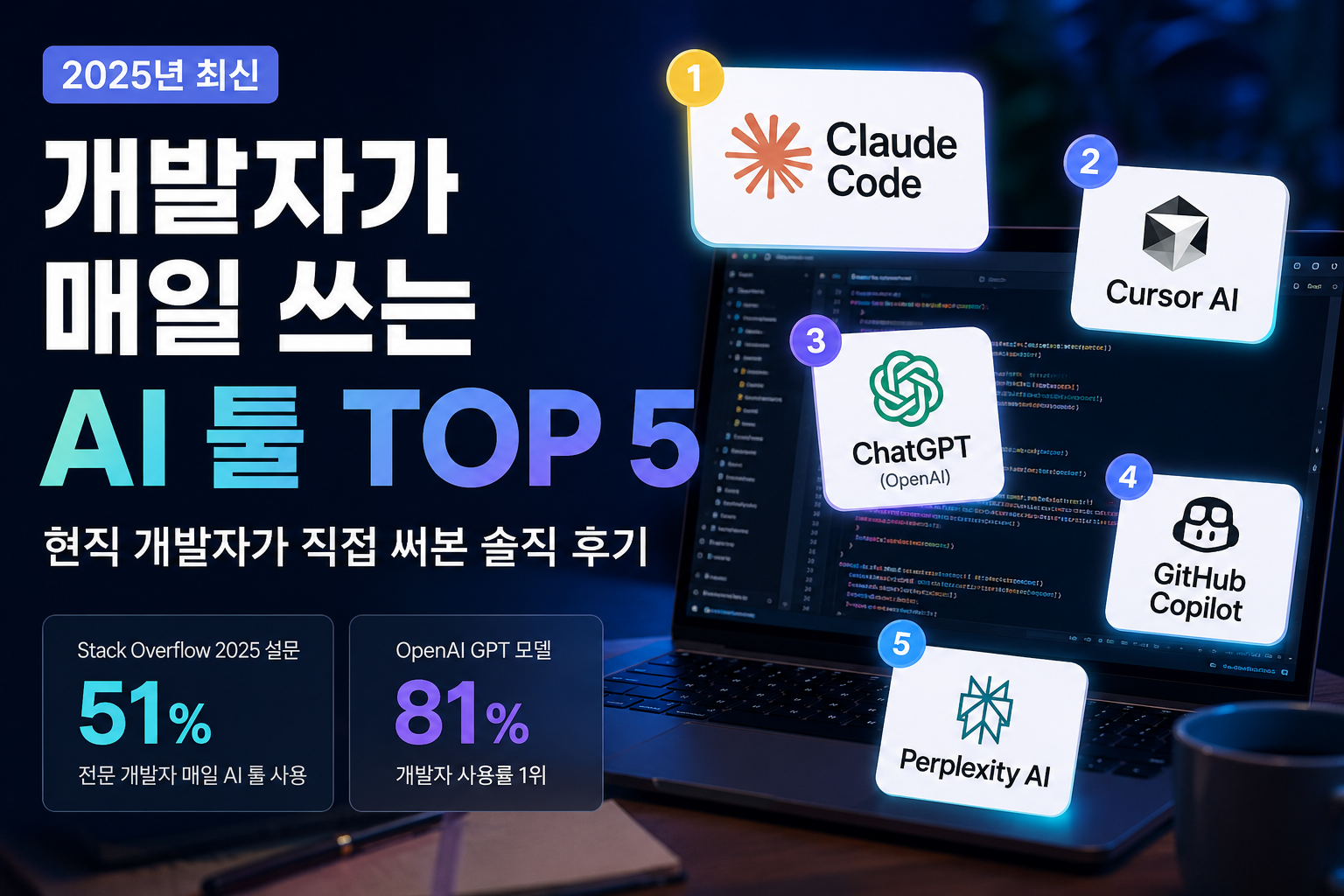 🚀 2025년 개발자가 매일 쓰는 AI 툴 TOP 5 — 현직 개발자가 직접 써본 솔직 후기